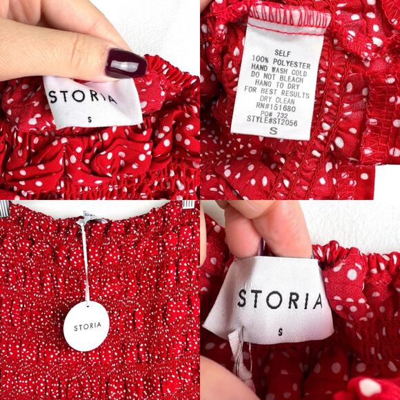 NEW STORIA Red Polka Dot Ruffle Two-Piece Set Small Top and Skirt - Picture 4 of 7
